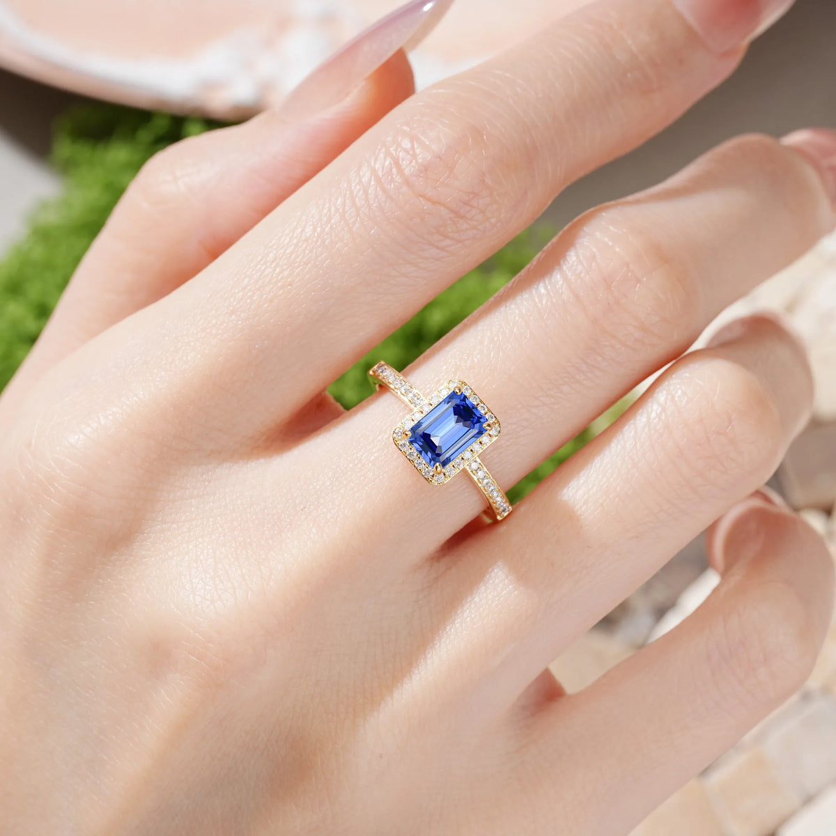 Emerald-Cut Sapphire Classic Pavé-Set, Luxurious 4-Prong Engagement Ring