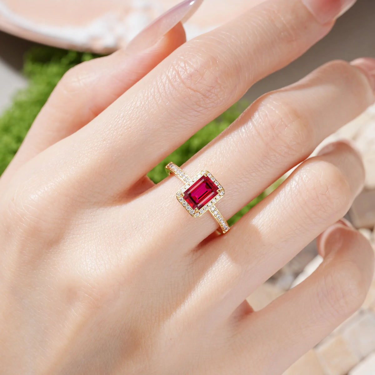 Emerald-Cut Ruby Classic Pavé-Set, Luxurious 4-Prong Engagement Ring
