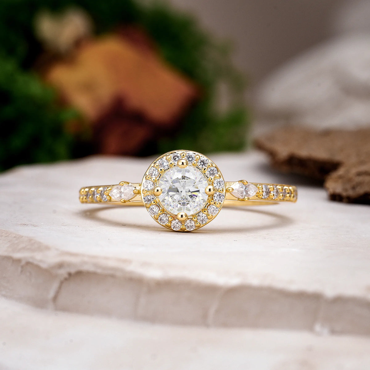 Round Cut Moissanite Distinctive Pavé Set 4 Prong Engagement Ring