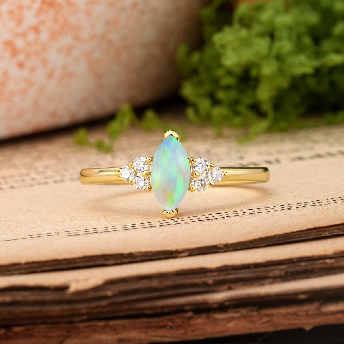 Marquise Cut Fire Opal Luxurious Classic 2-Prong Engagement Ring