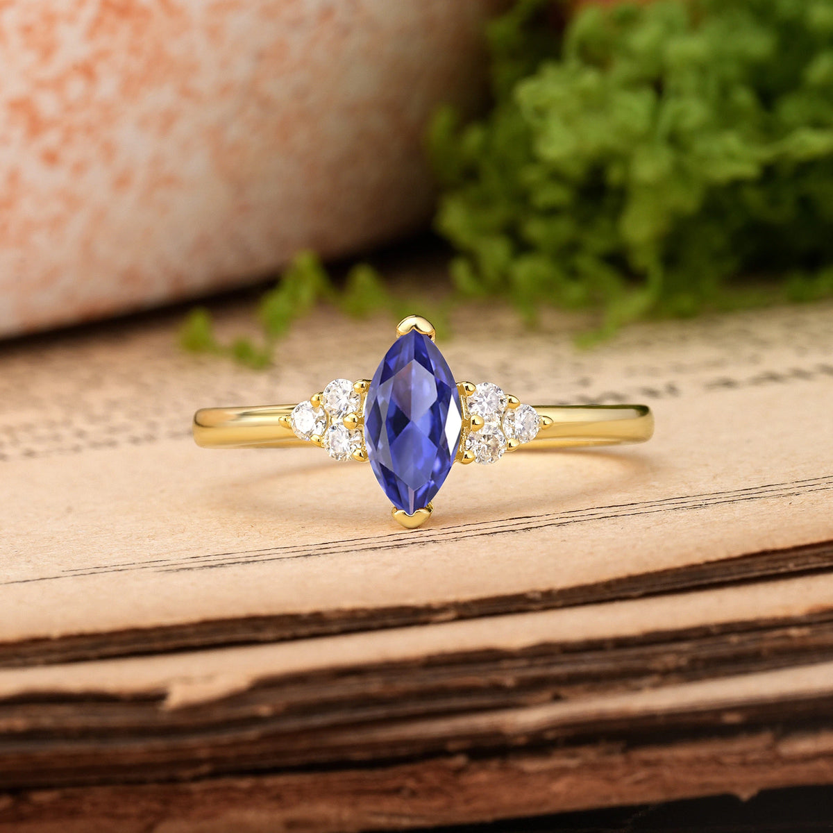 Marquise Cut Tanzanite Luxurious Classic 2-Prong Engagement Ring