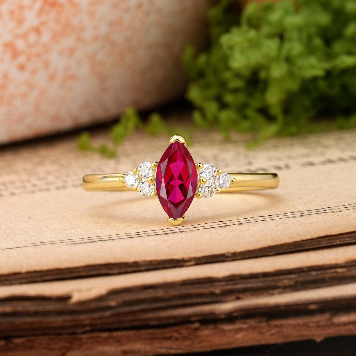 Marquise Cut Ruby Luxurious Classic 2-Prong Engagement Ring