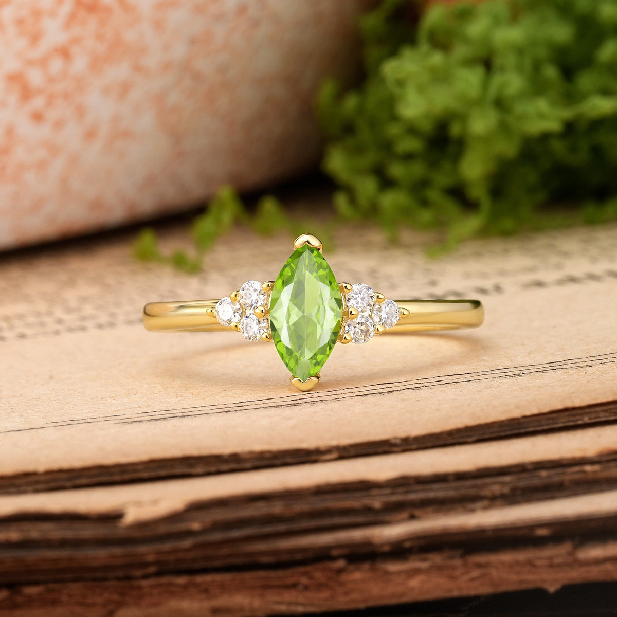 Marquise Cut Peridot Luxurious Classic 2-Prong Engagement Ring