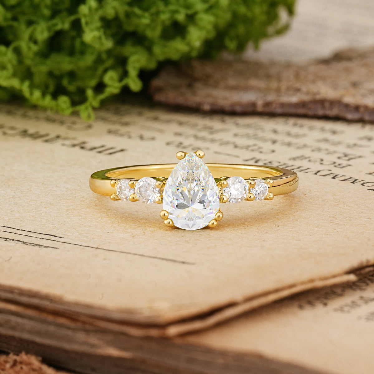 Pear Cut Moissanite Classic, Minimalist 6-Prong Engagement Ring