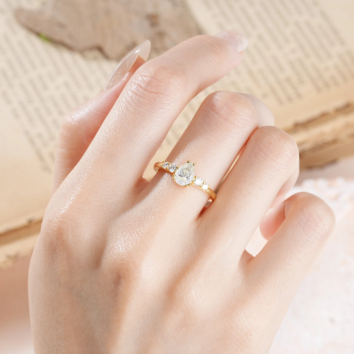 Pear Cut Moissanite Classic, Minimalist 6-Prong Engagement Ring