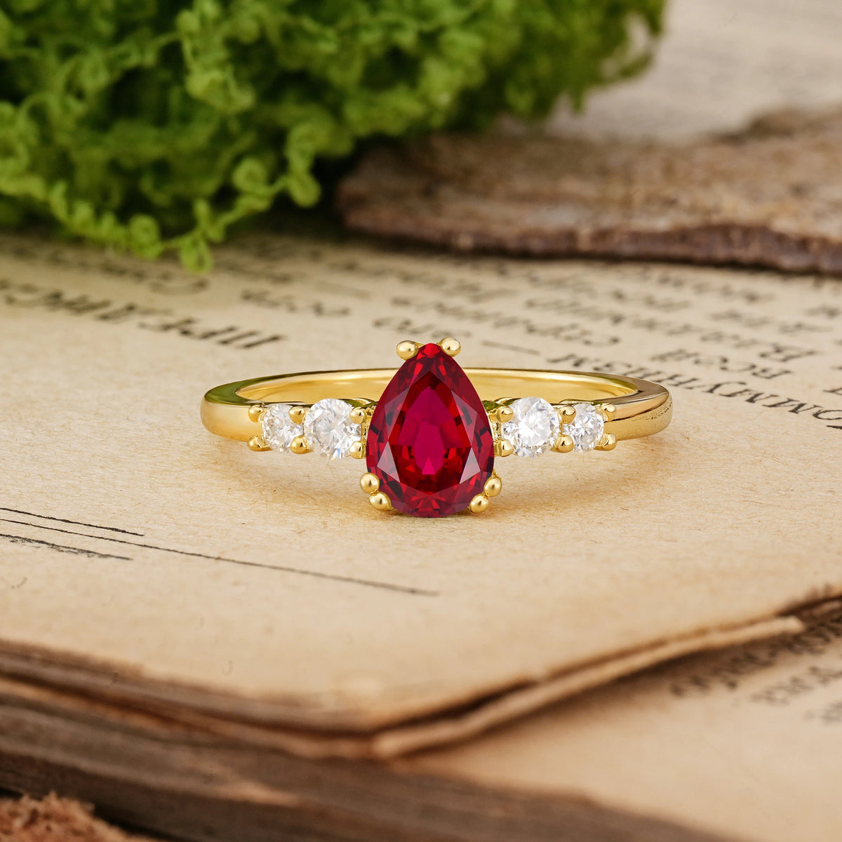 Pear Cut Ruby Classic, Minimalist 6-Prong Engagement Ring