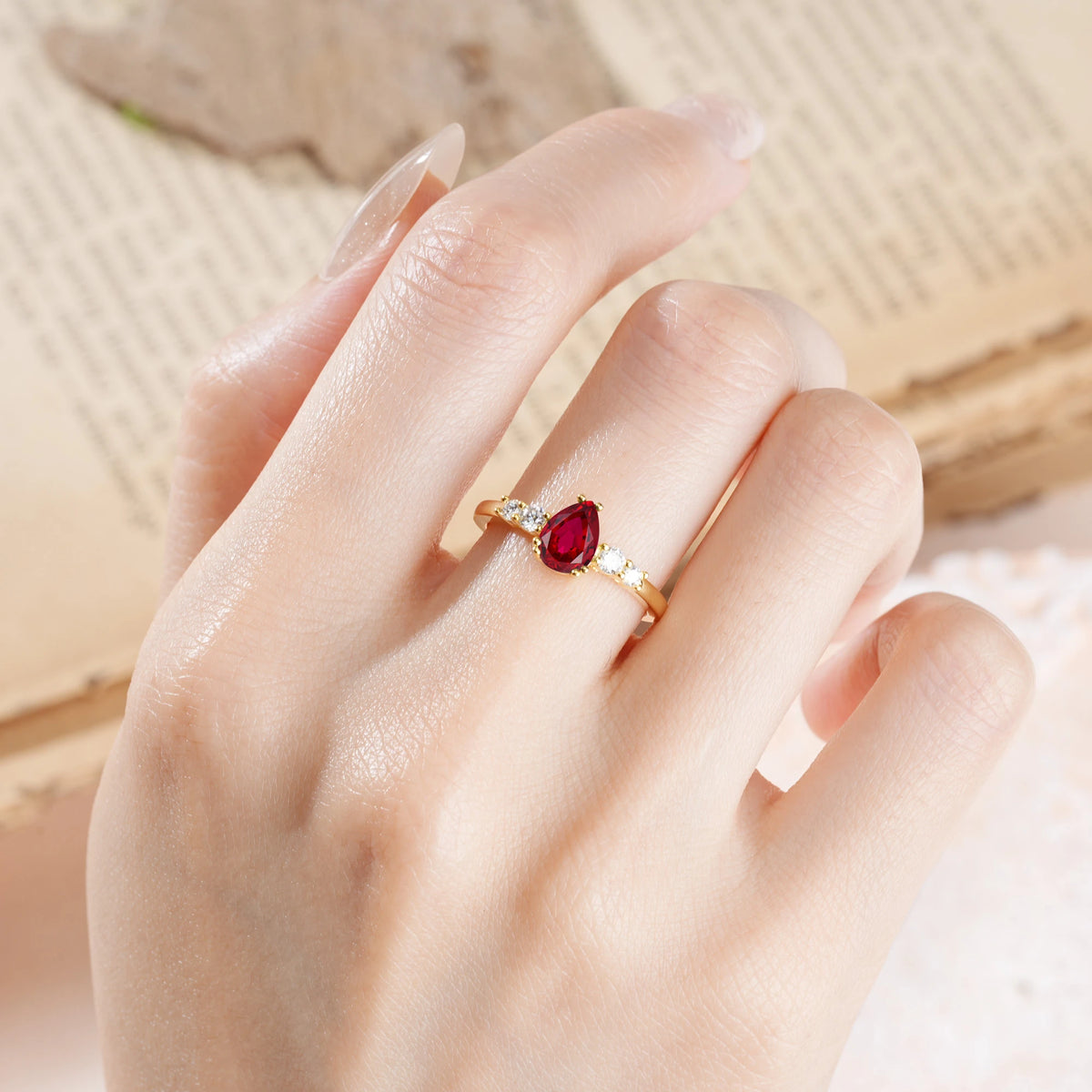 Pear Cut Ruby Classic, Minimalist 6-Prong Engagement Ring