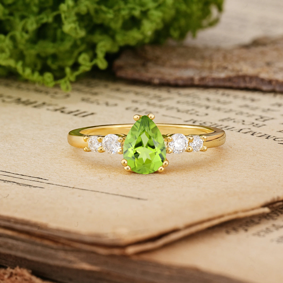 Pear Cut Peridot Classic, Minimalist 6-Prong Engagement Ring