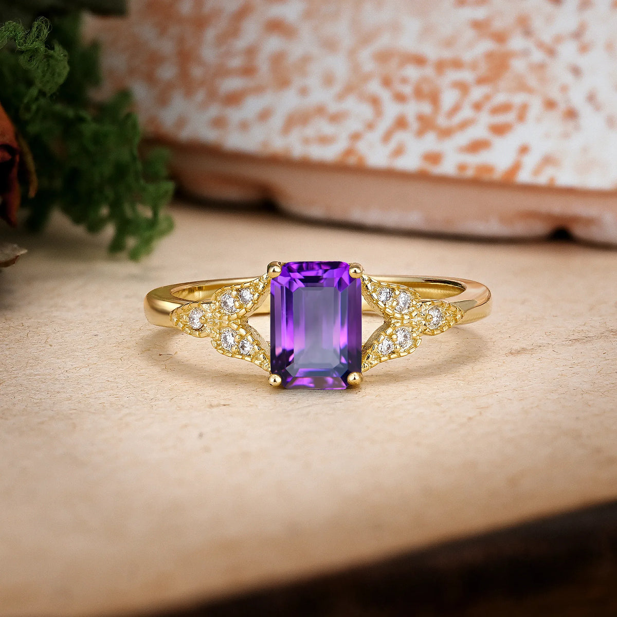 Emerald Cut Amethyst Classic Luxury 4 Prong Engagement Ring