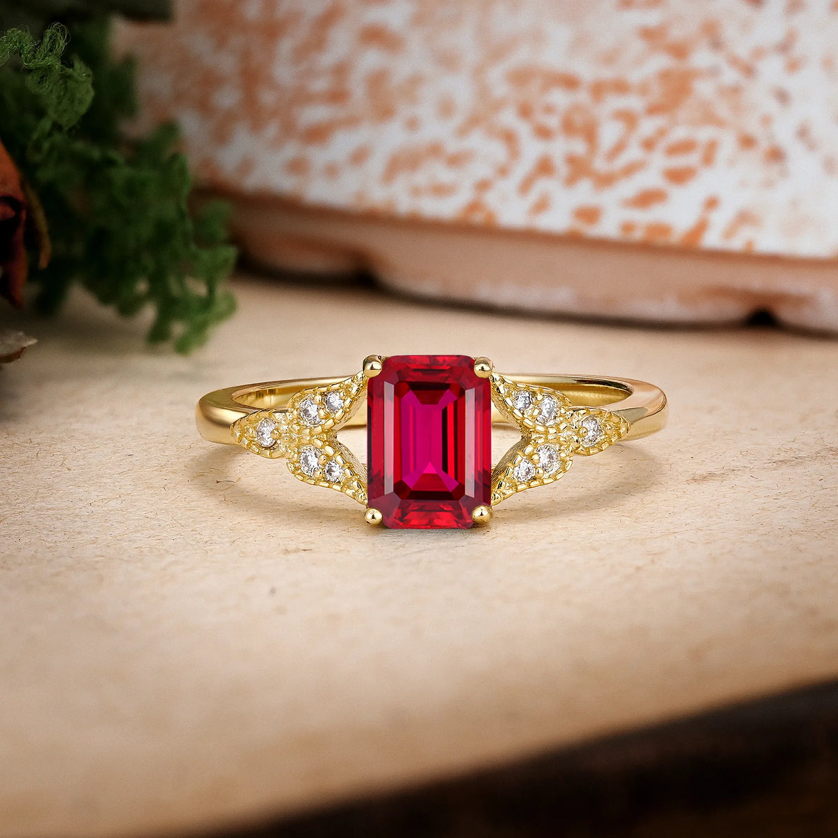 Emerald Cut Ruby Classic Luxury 4 Prong Engagement Ring