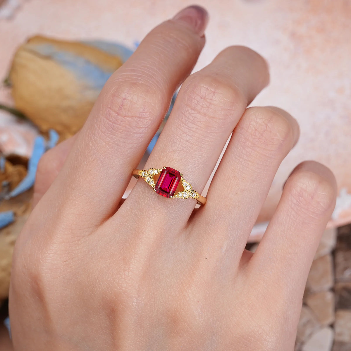 Emerald Cut Ruby Classic Luxury 4 Prong Engagement Ring
