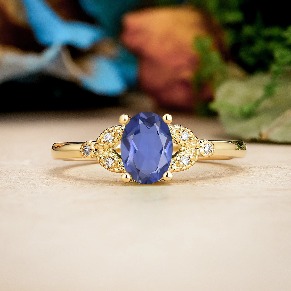 Oval Cut Tanzanite Luxurious 4-Prong Engagement Ring