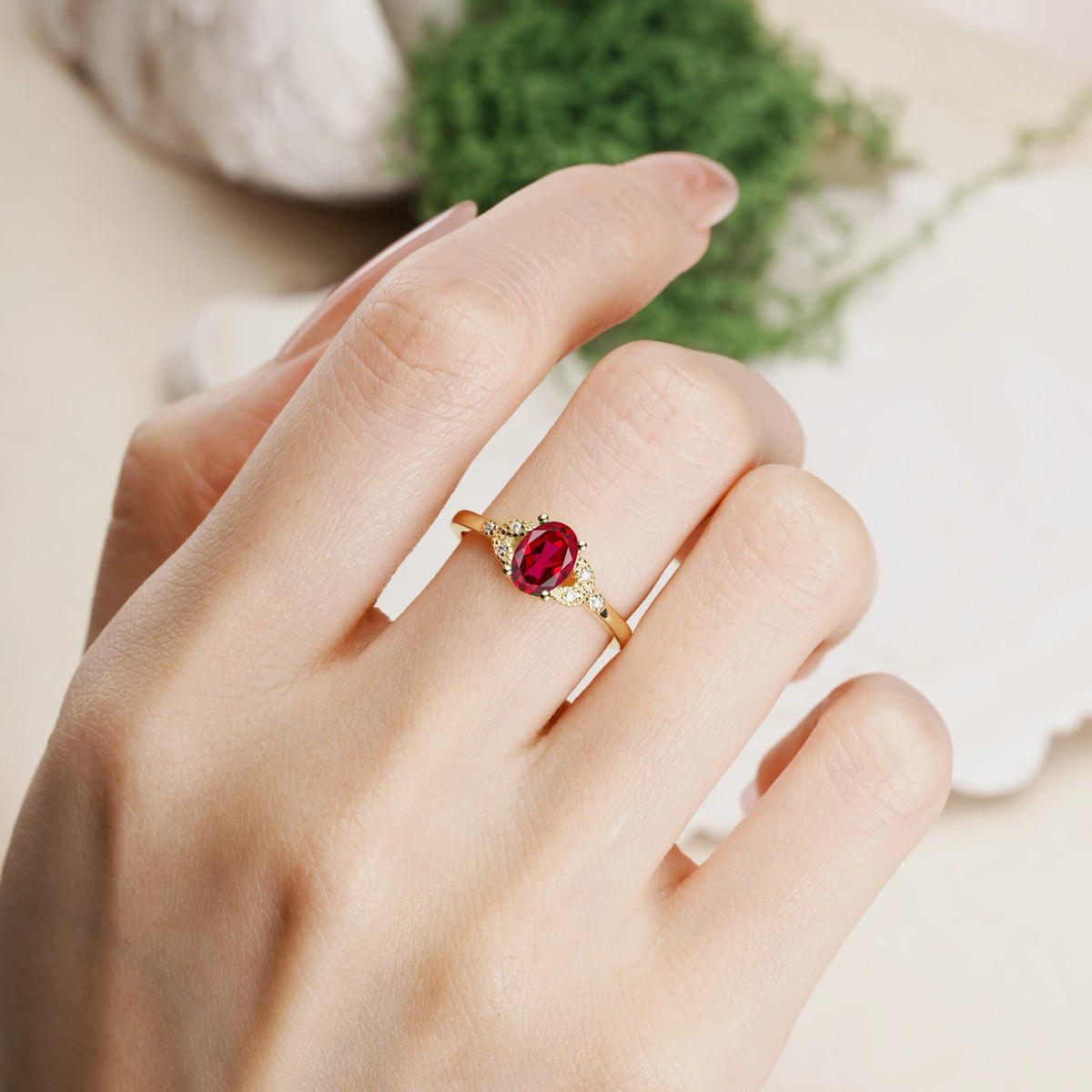Oval Cut Ruby Luxurious 4-Prong Engagement Ring