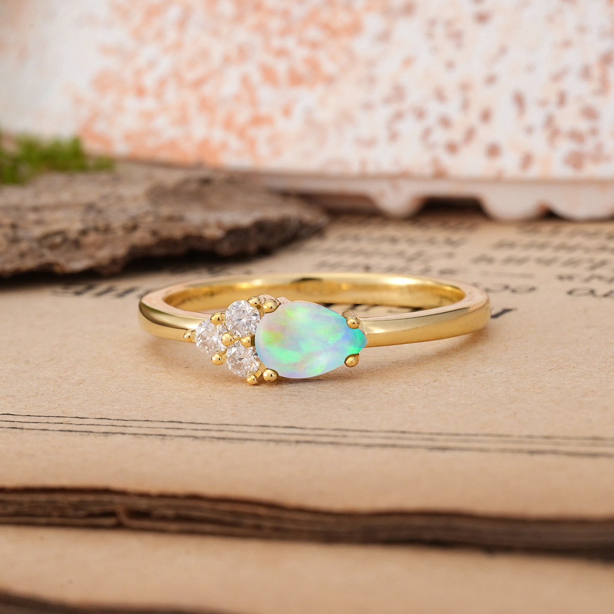 Pear Cut Fire Opal Unique, Minimalist 4-Prong Promise Ring