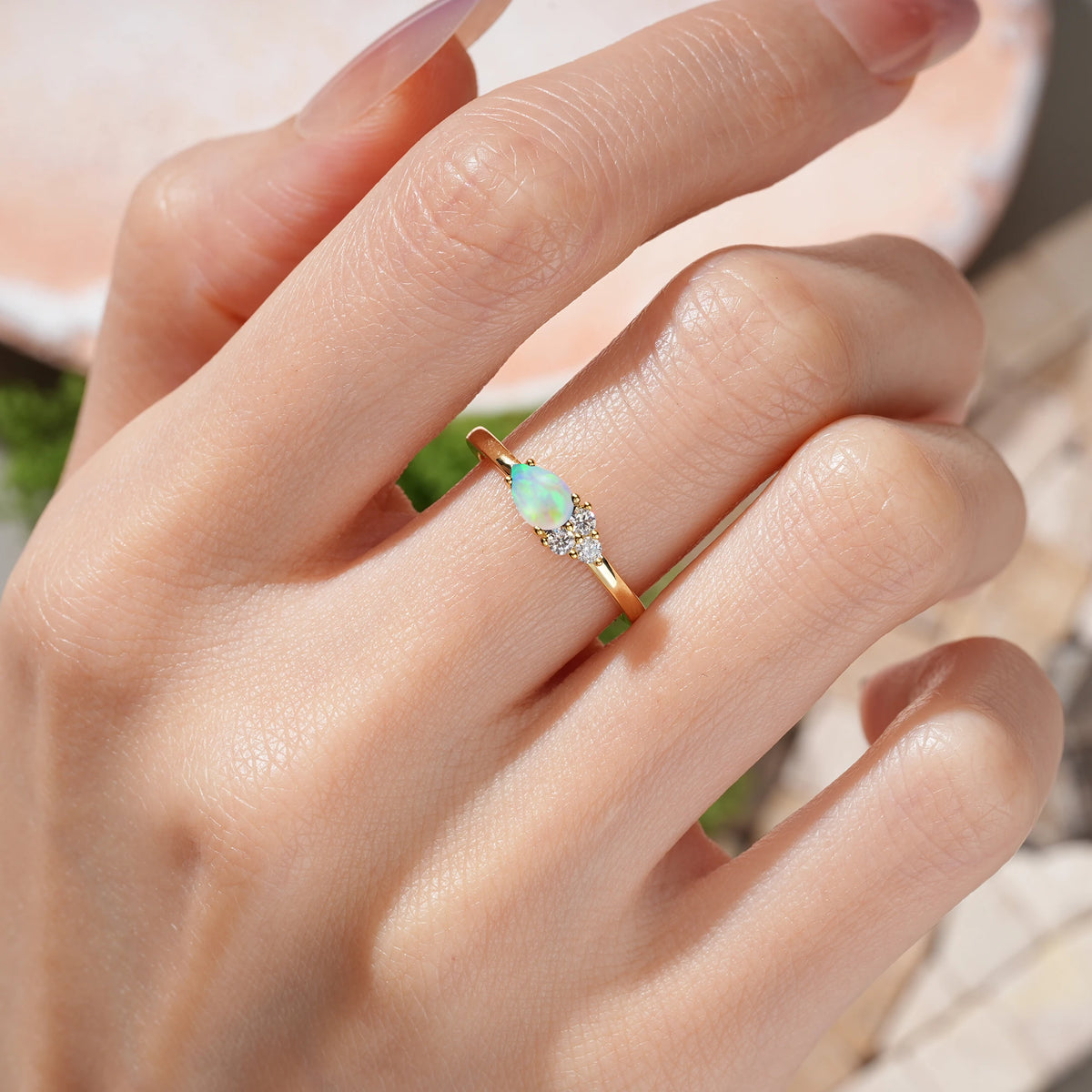 Pear Cut Fire Opal Unique, Minimalist 4-Prong Promise Ring