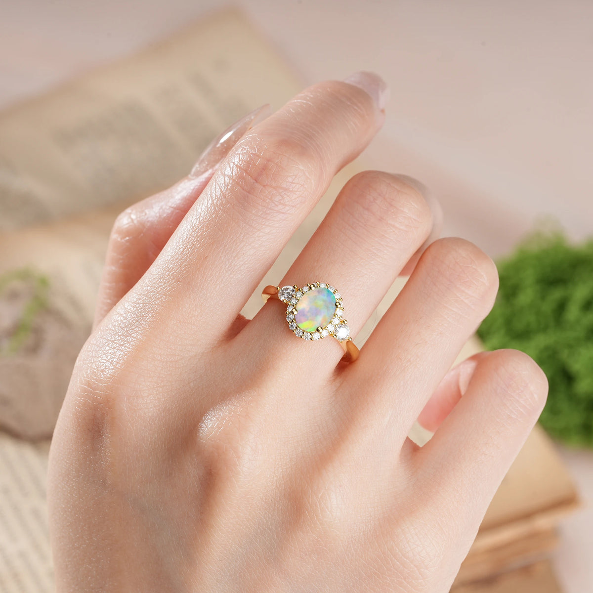 Oval Cut Fire Opal Classic Luxury 4-Prong Engagement Ring