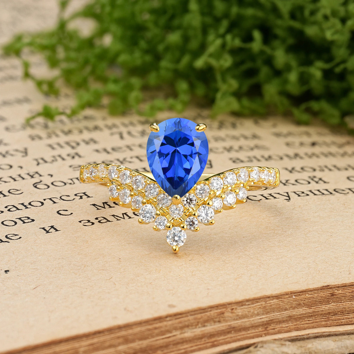 Pear Cut Sapphire Classic and Unique 3-Prong Crown Setting Engagement Ring