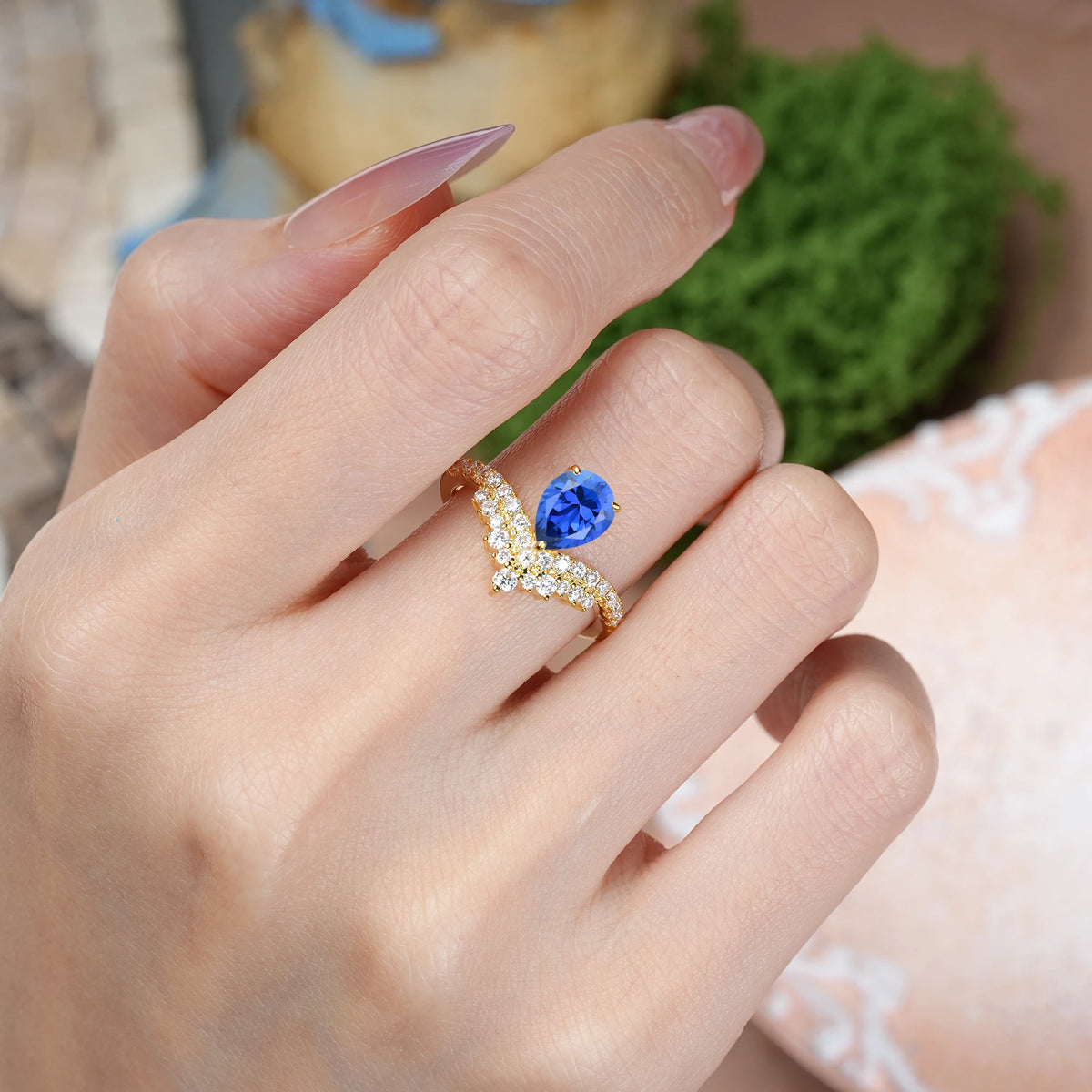 Pear Cut Sapphire Classic and Unique 3-Prong Crown Setting Engagement Ring