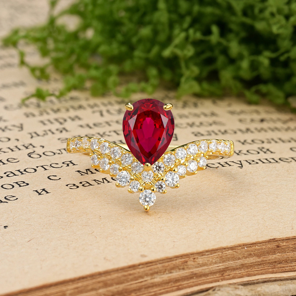 Pear Cut Ruby Classic and Unique 3-Prong Crown Setting Engagement Ring