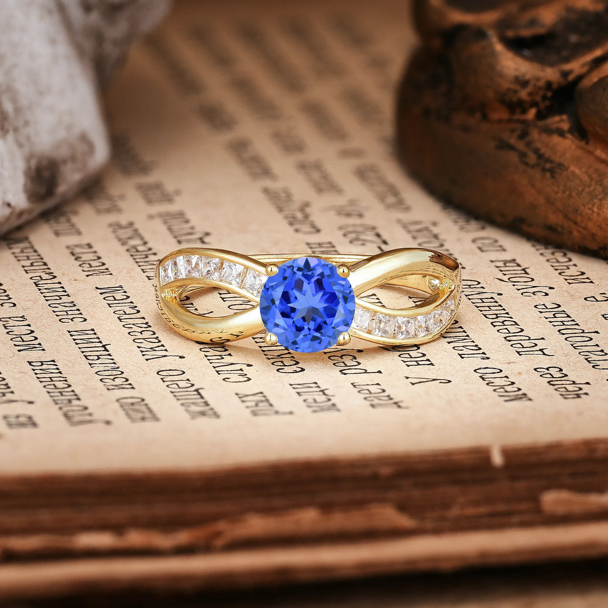 Elegant Continuous Princess Side Gem Infinity Loop Round Cut Sapphire Engagement Ring
