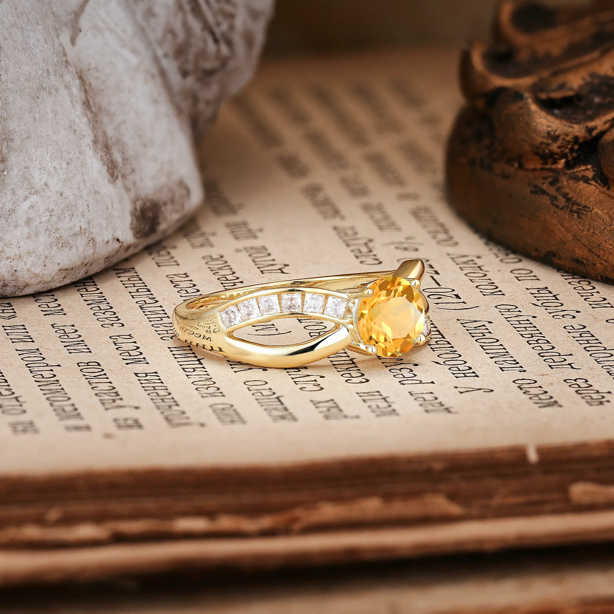 Elegant Continuous Princess Side Gem Infinity Loop Round Cut Citrine Engagement Ring