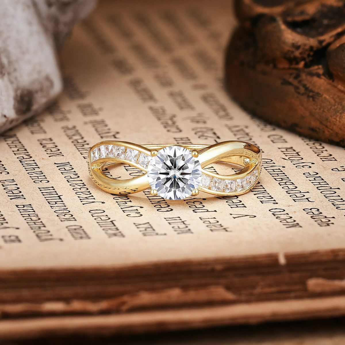 Elegant Continuous Princess Side Gem Infinity Loop Round Cut Lab Diamond Engagement Ring