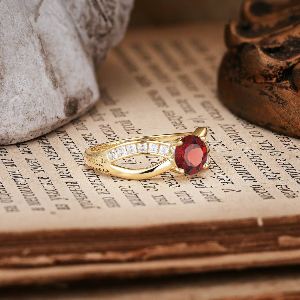 Elegant Continuous Princess Side Gem Infinity Loop Round Cut Garnet Engagement Ring