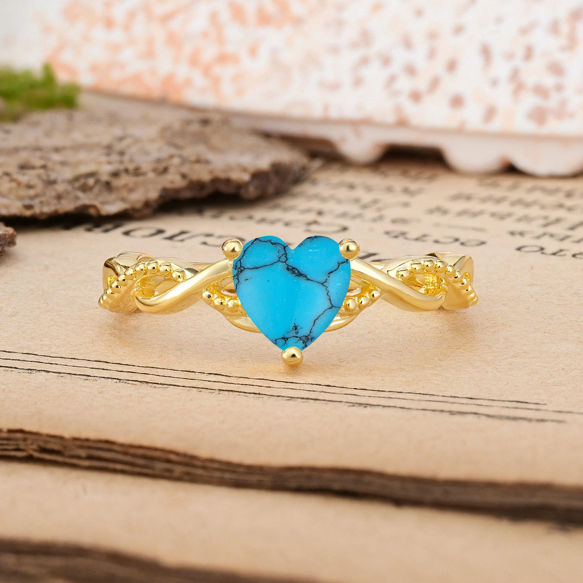 Heart-Cut Turquoise Classic Twisted 3-Prong Engagement Ring