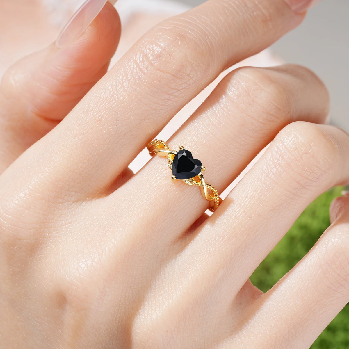 Heart-Cut Black Onyx Classic Twisted 3-Prong Engagement Ring