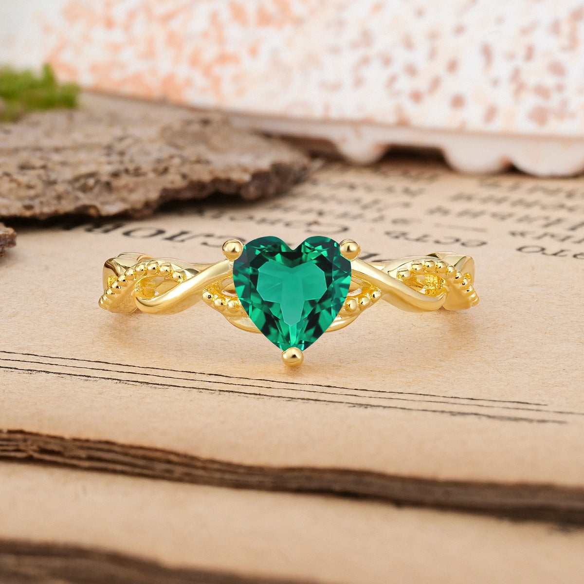 Heart-Cut Emerald Classic Twisted 3-Prong Engagement Ring