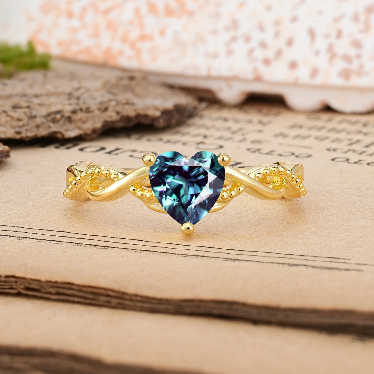 Heart-Cut Alexandrite Classic Twisted 3-Prong Engagement Ring