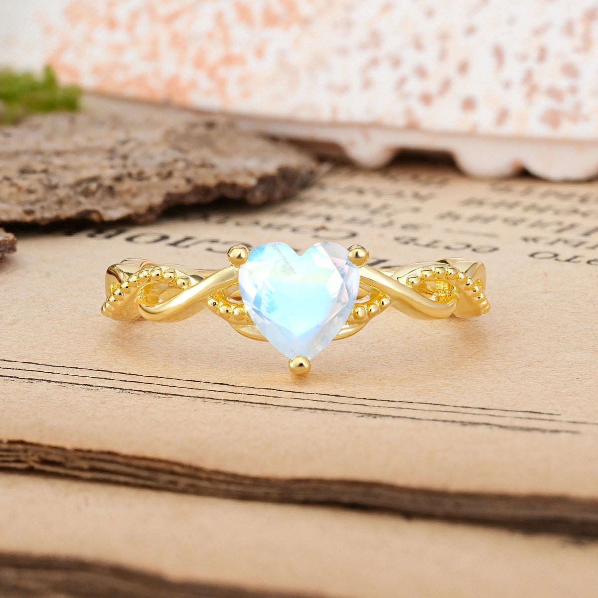 Heart-Cut Moonstone Classic Twisted 3-Prong Engagement Ring