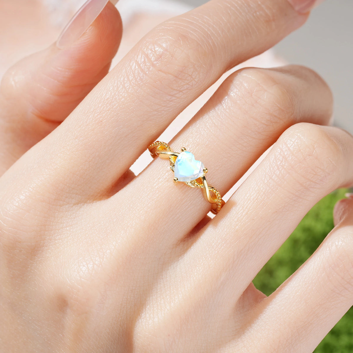 Heart-Cut Moonstone Classic Twisted 3-Prong Engagement Ring