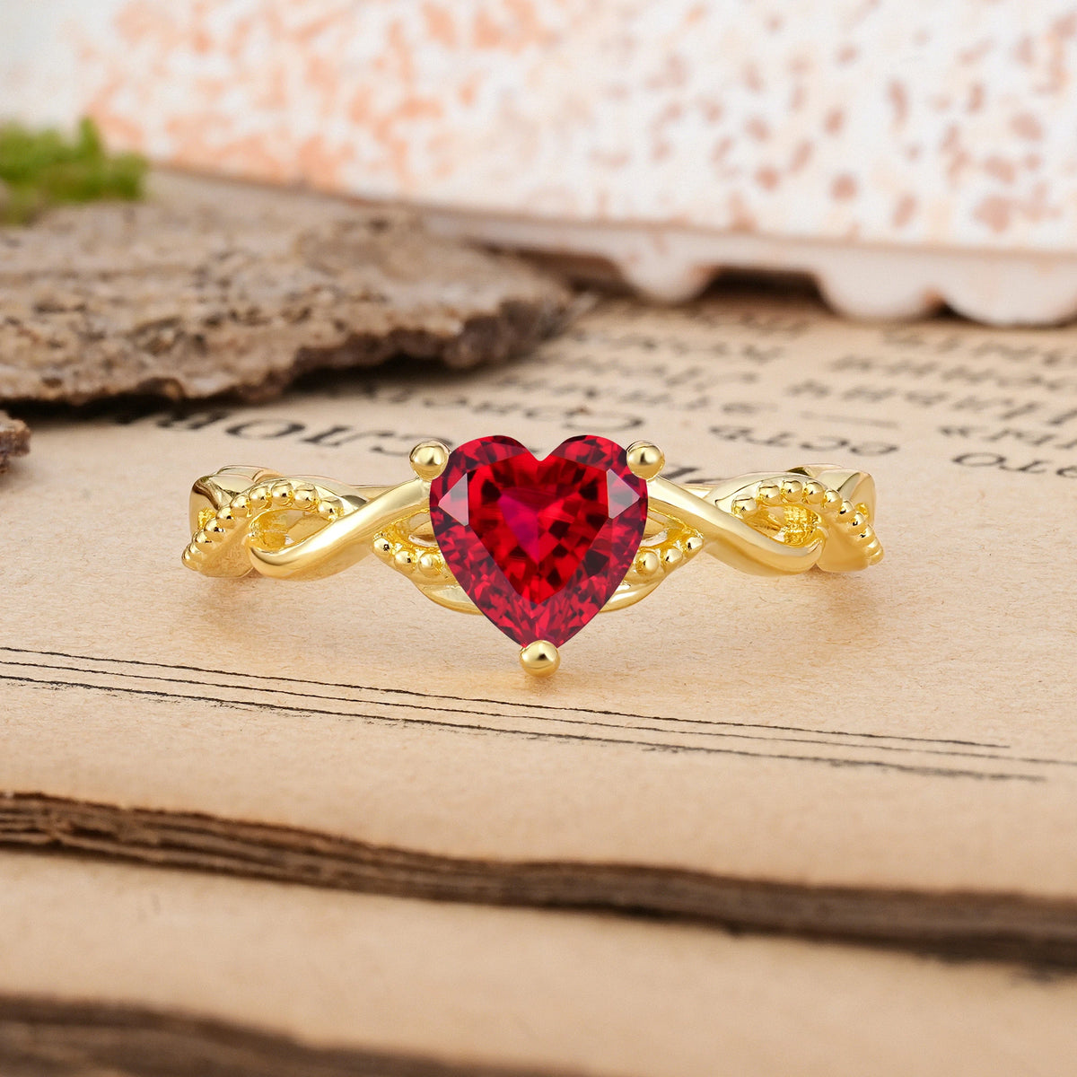 Heart-Cut Ruby Classic Twisted 3-Prong Engagement Ring