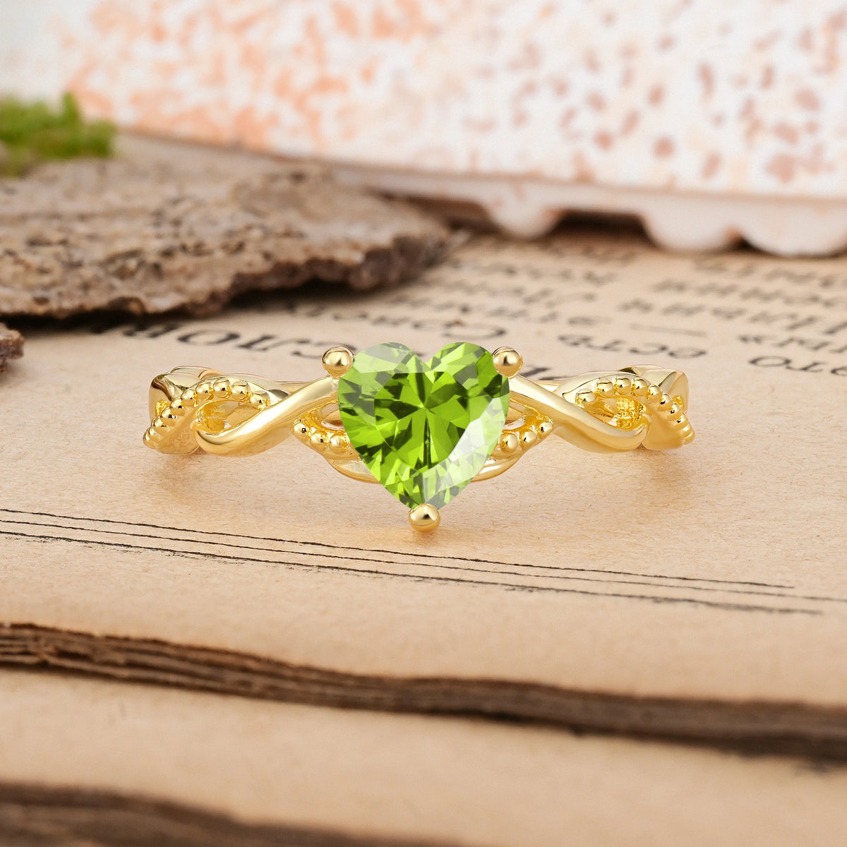 Heart-Cut Peridot Classic Twisted 3-Prong Engagement Ring