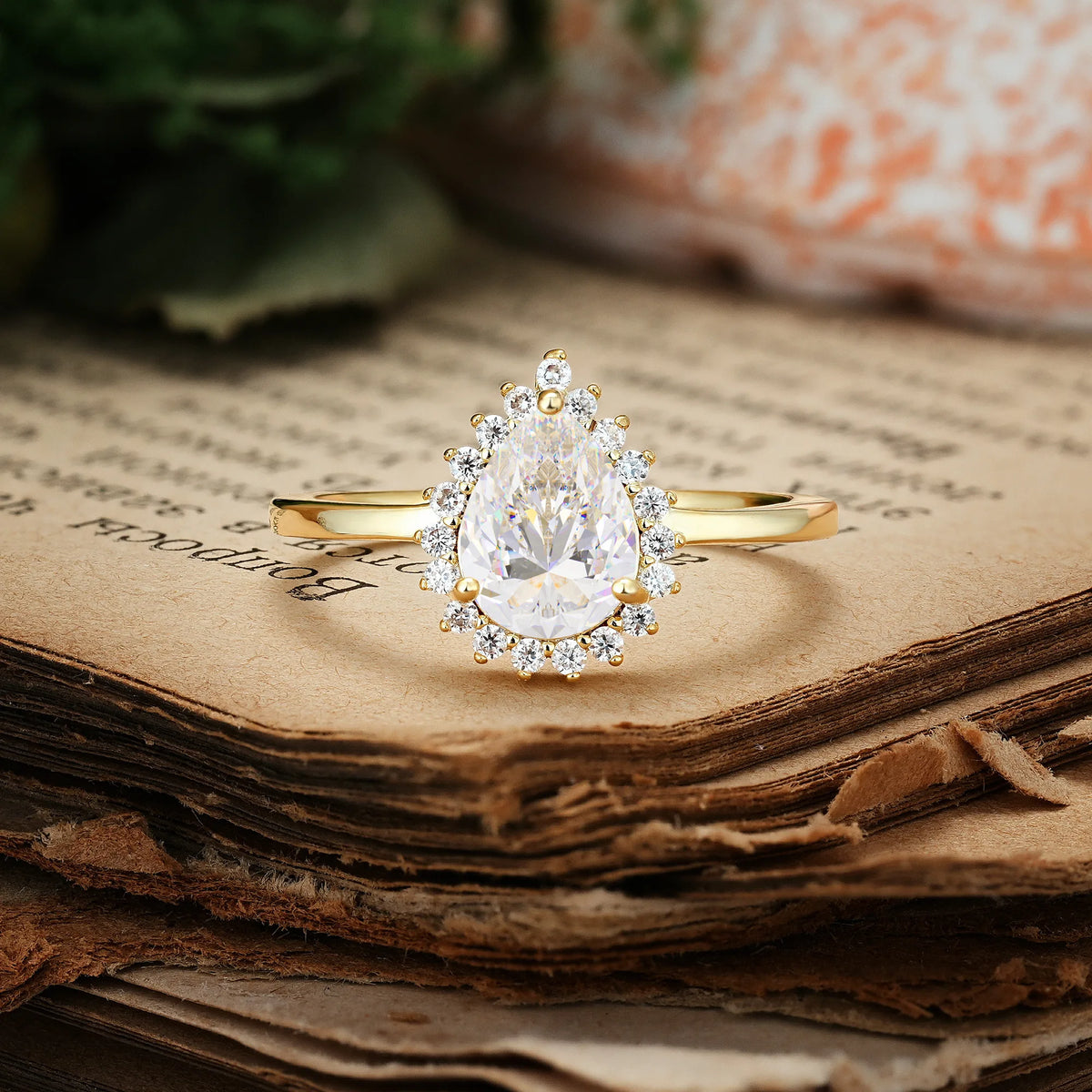 Classic Vintage 3-Prong Pear Cut Moissanite Engagement Ring