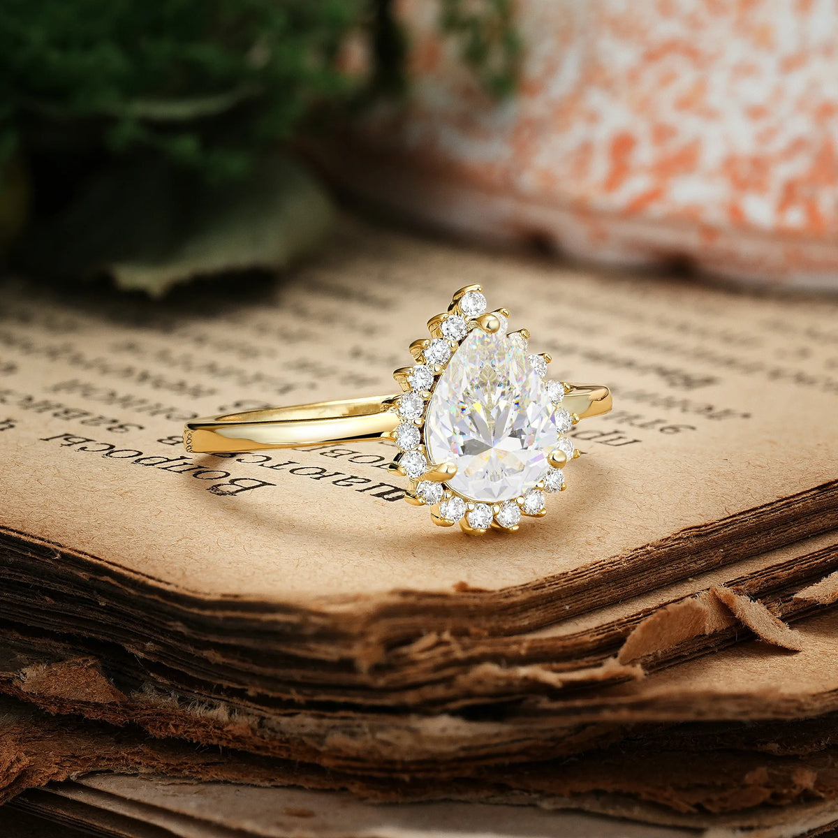 Classic Vintage 3-Prong Pear Cut Moissanite Engagement Ring