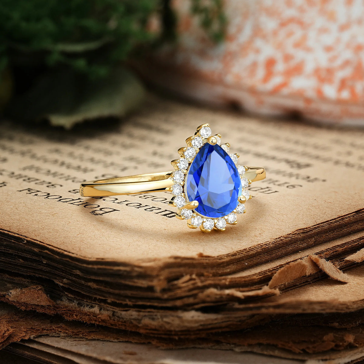 Classic Vintage 3-Prong Pear Cut Sapphire Engagement Ring