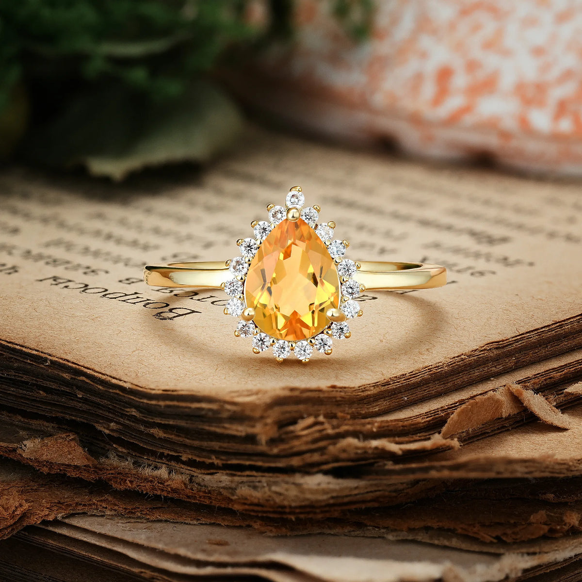 Classic Vintage 3-Prong Pear Cut Citrine Engagement Ring