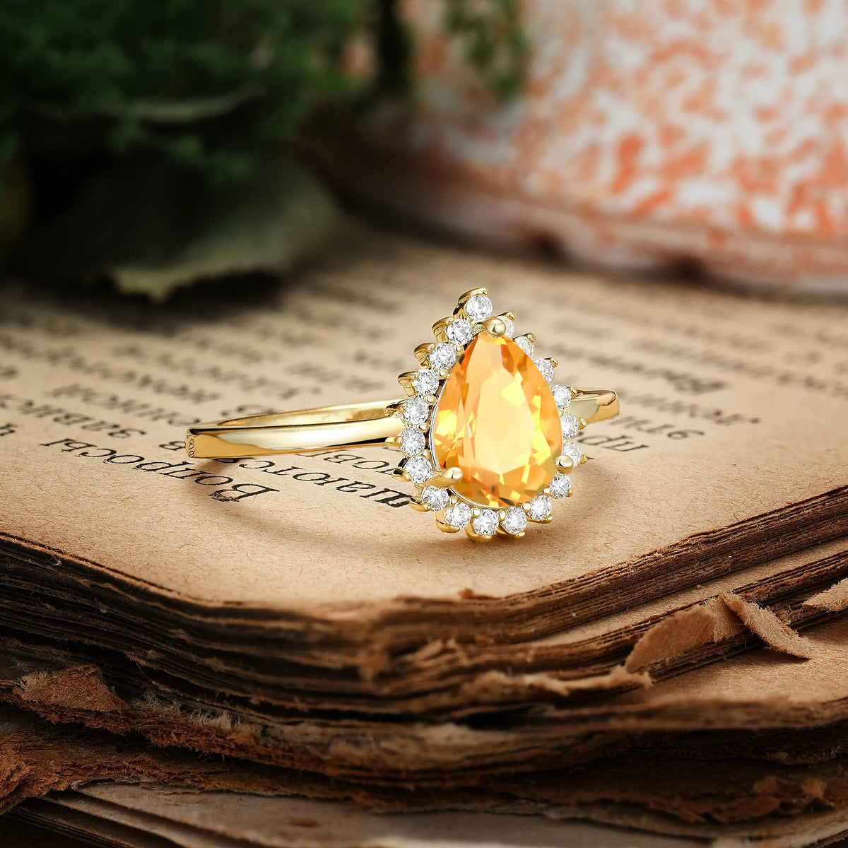 Classic Vintage 3-Prong Pear Cut Citrine Engagement Ring