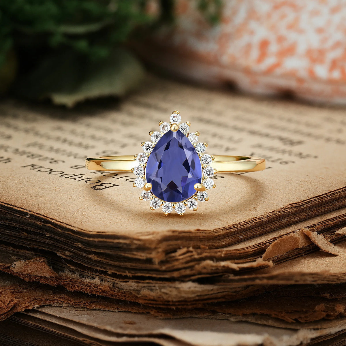 Classic Vintage 3-Prong Pear Cut Tanzanite Engagement Ring