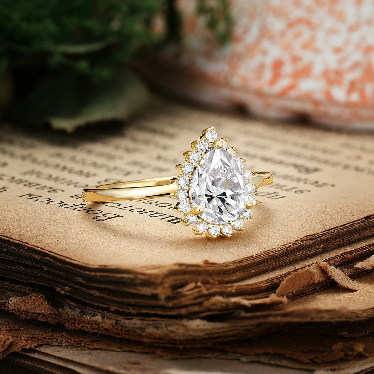 Classic Vintage 3-Prong Pear Cut Lab Diamond Engagement Ring