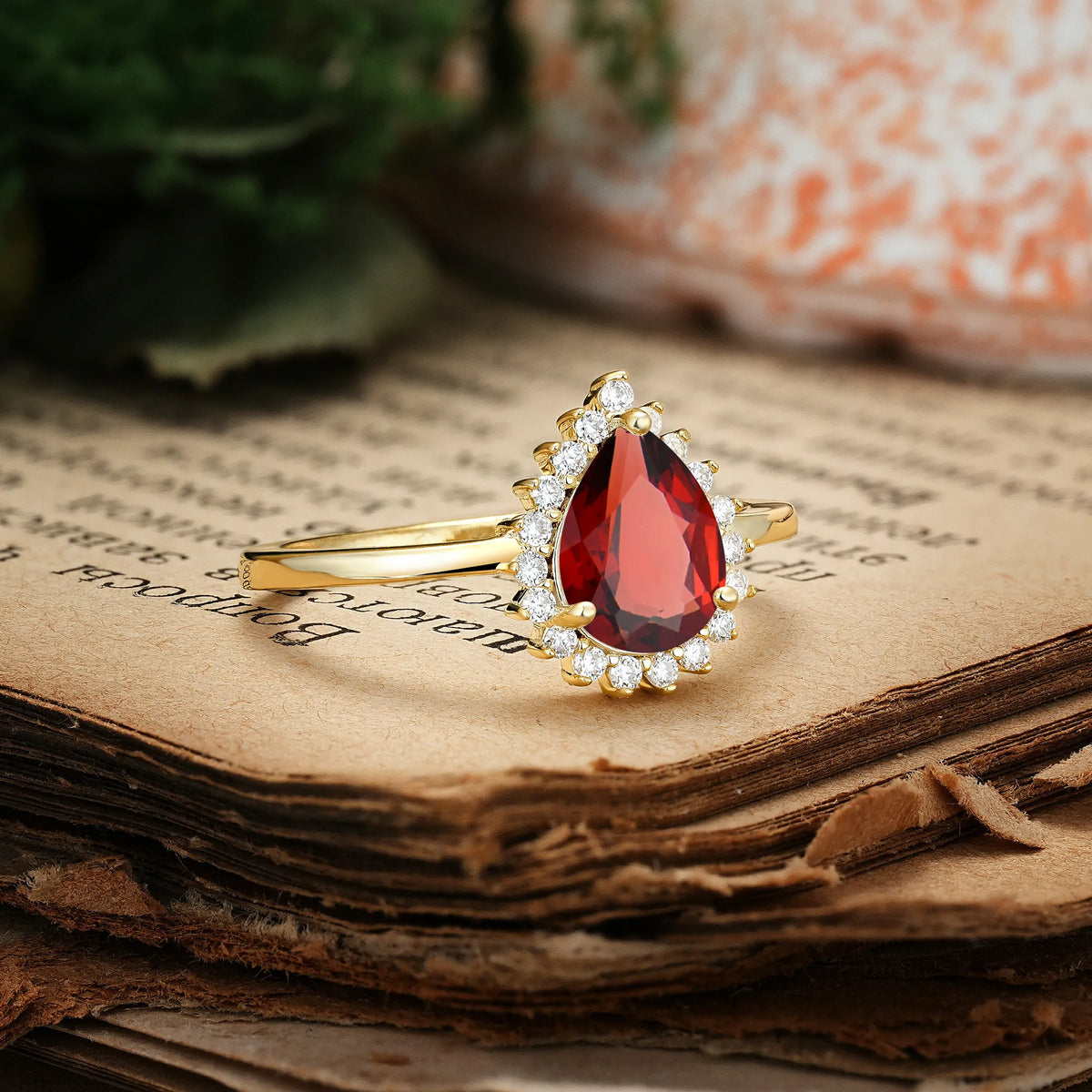 Classic Vintage 3-Prong Pear Cut Garnet Engagement Ring
