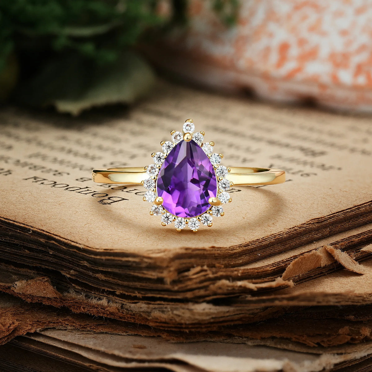 Classic Vintage 3-Prong Pear Cut Amethyst Engagement Ring