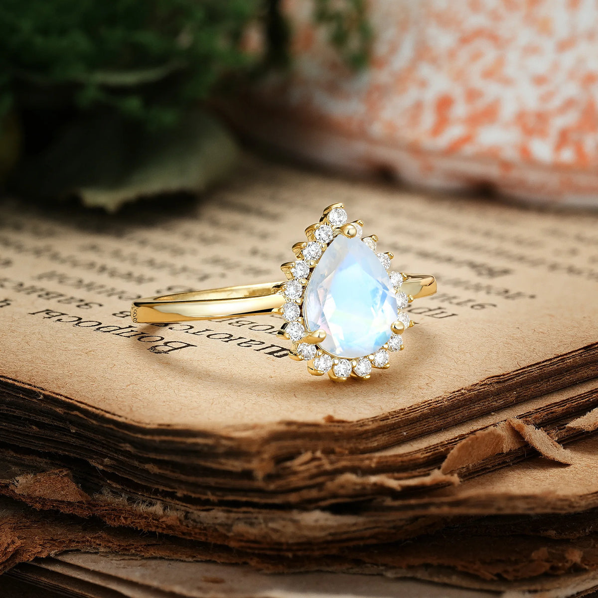 Classic Vintage 3-Prong Pear Cut Moonstone Engagement Ring