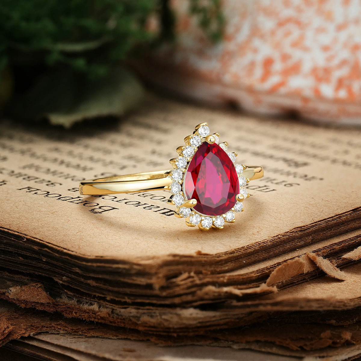 Classic Vintage 3-Prong Pear Cut Ruby Engagement Ring