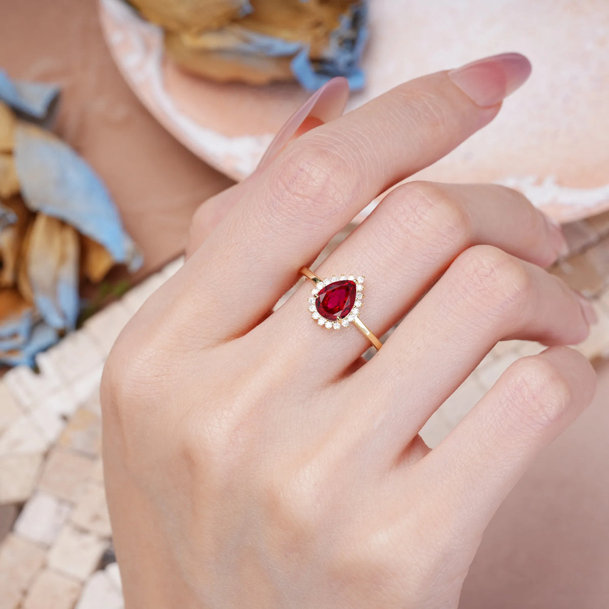 Pear Cut Ruby Classic Vintage 3-Prong Engagement Ring