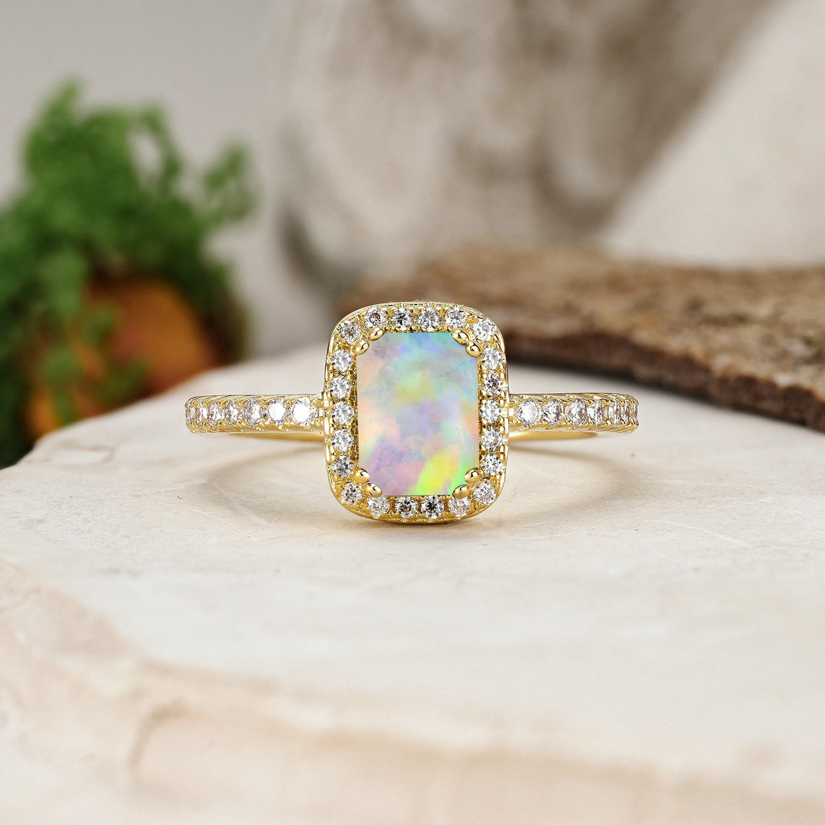 Emerald Cut Fire Opal Classic Channel-Set, Vintage-Style 4-Prong Engagement Ring