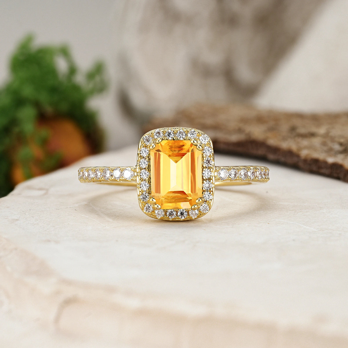 Emerald Cut Citrine Classic Channel-Set, Vintage-Style 4-Prong Engagement Ring