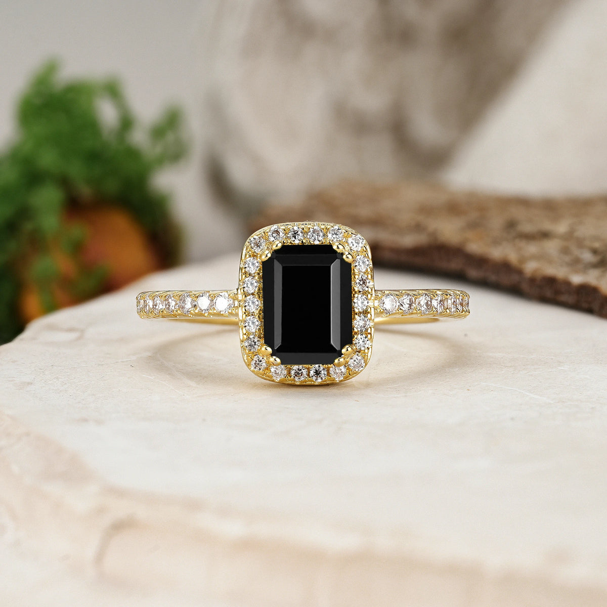 Emerald Cut Black Onyx Classic Channel-Set, Vintage-Style 4-Prong Engagement Ring